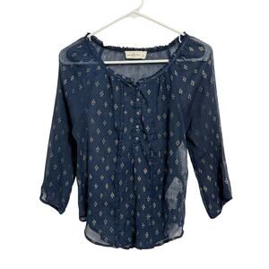 Abercrombie & Fitch Y2K Boho Women’s Size S Navy Blue Sheer Blouse